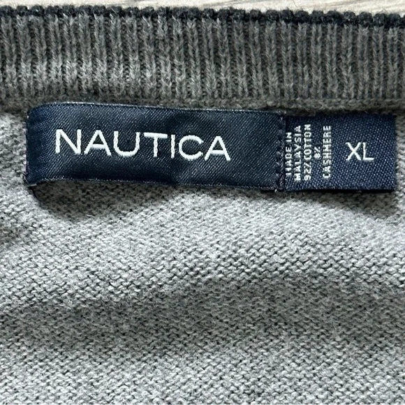 Nautica Navtech Sweater Vest XL Gray V-Neck Cashmere Blend Logo Ribbed Hem - Picture 6 of 11
